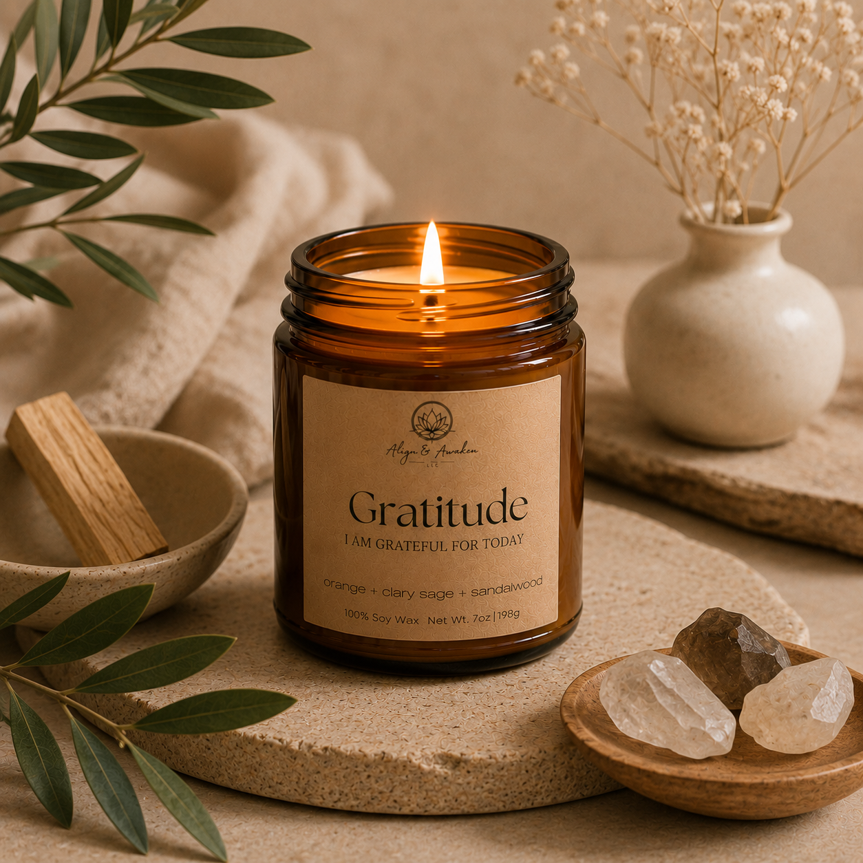 Gratitude Affirmation Soy Candle - Peaceful and Centered